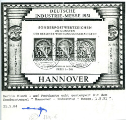 Währungsgeschädigten-Block 1949 auf Sonderpostkarte, sauber ...